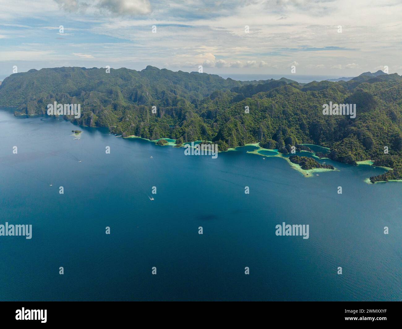 Lagoons with splendid limestone rocks. Blue sea and turquoise lagoons ...