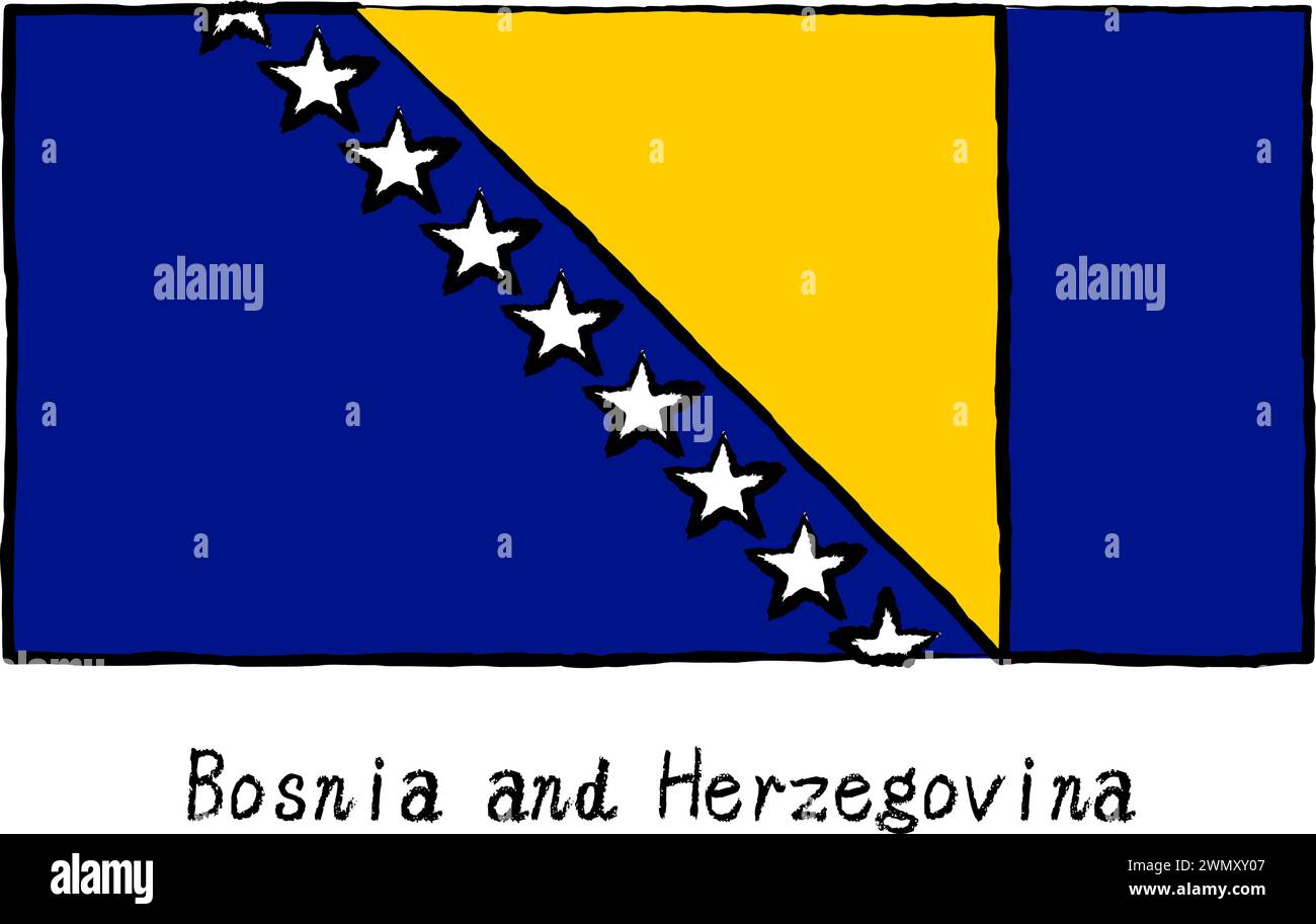 Analog hand-drawn style World Flag, Bosnia and Herzegovina, Vector Illustration Stock Vector