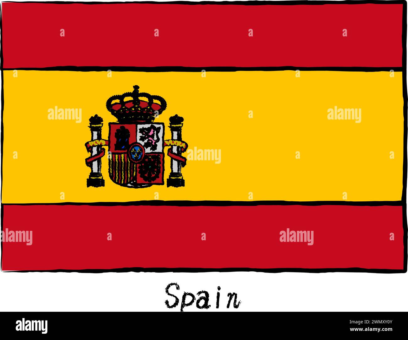 Analog hand-drawn world flag, Spain, Vector Illustration Stock Vector