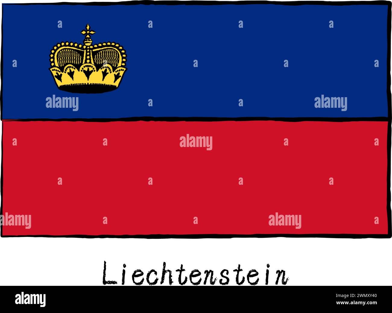 Analog hand-drawn world flag, Liechtenstein, Vector Illustration Stock Vector