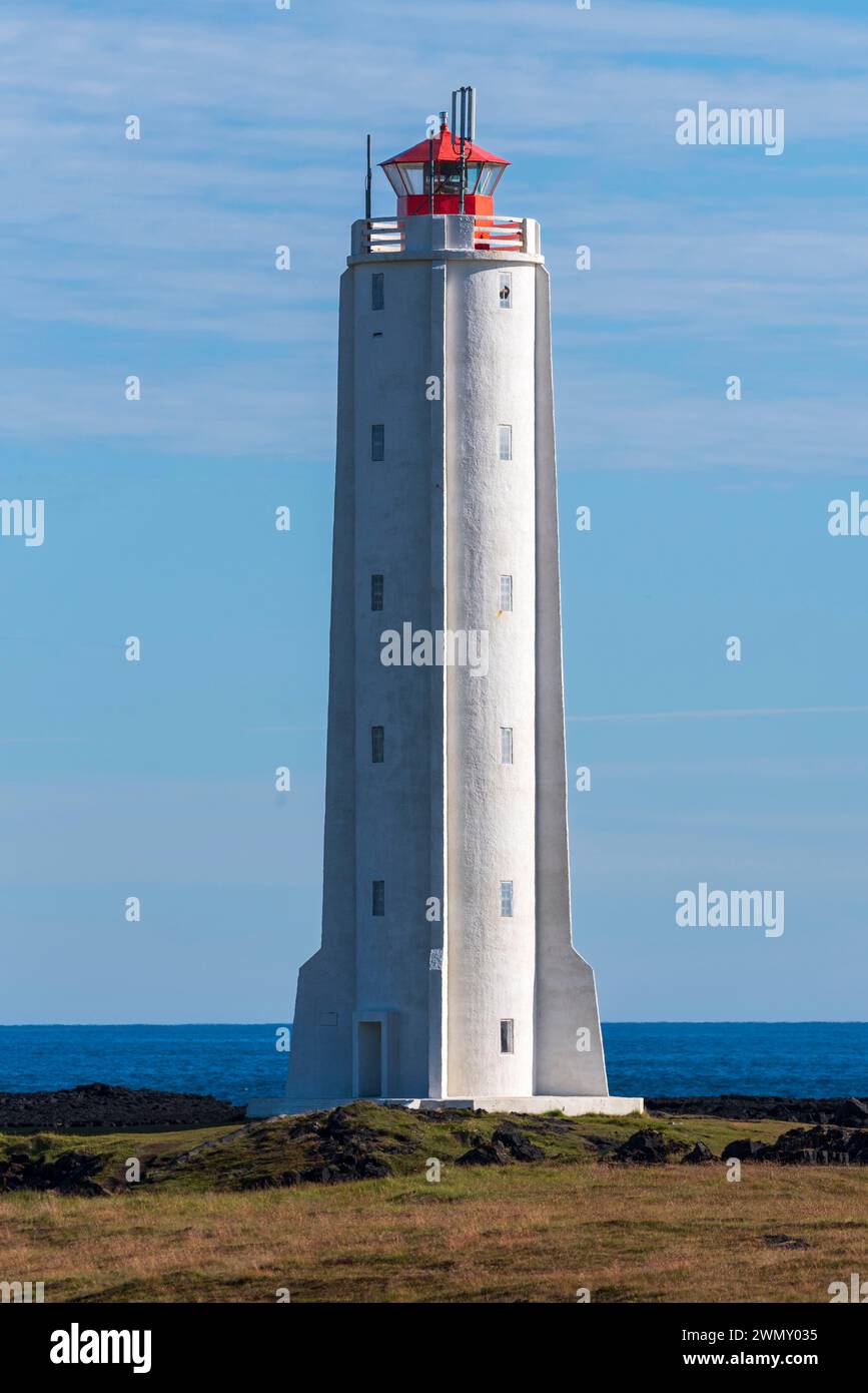 Iceland, Vesturland Region, Snaefellsnes Peninsula, Malarrif, Malarrifsviti, lighthouse Stock Photo
