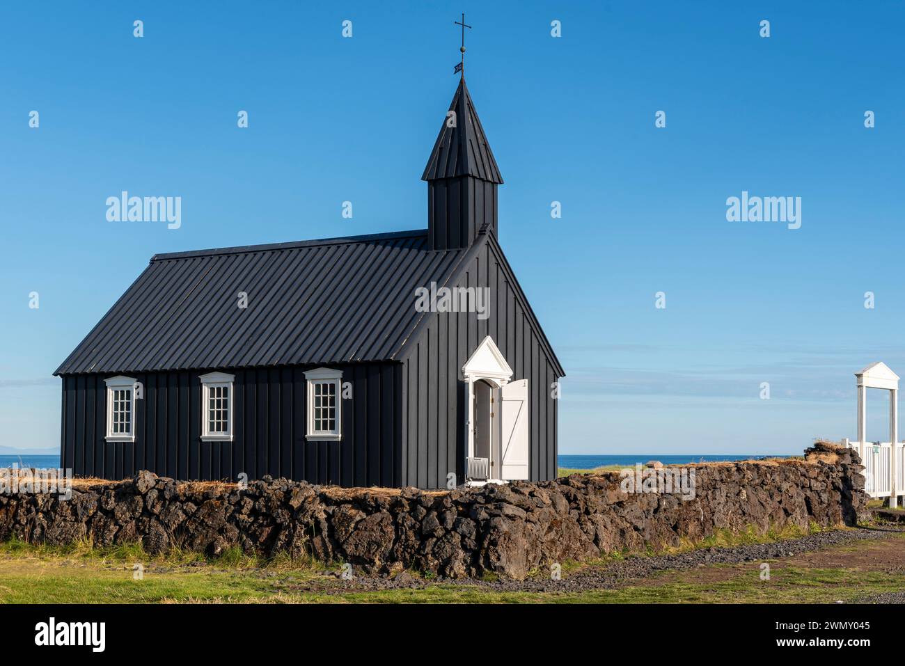 Iceland, West Iceland, Snaefellsnes Peninsula, Budir, Budakirkja, Church Stock Photo