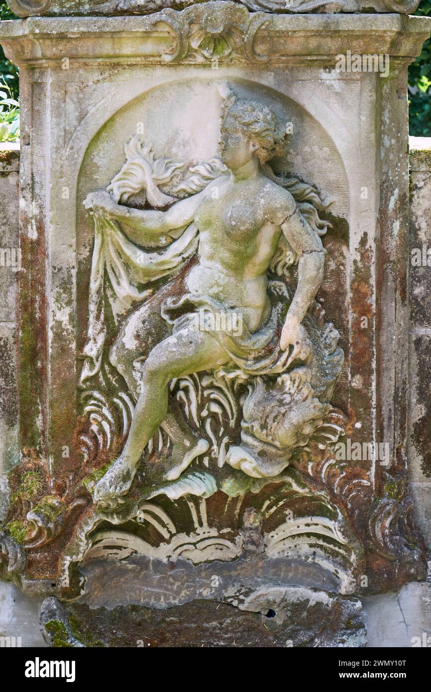 France, Vosges, Remiremont, Charles Friry Museum, vestige of the Grand Jardin du Chapter, Amphitrite Fountain detail, greek goddess of the sea Stock Photo