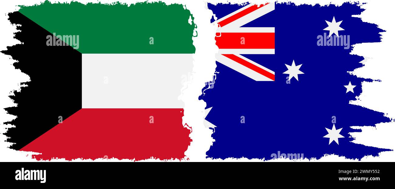 Australia and Kuwait grunge flags connection, vector Stock Vector