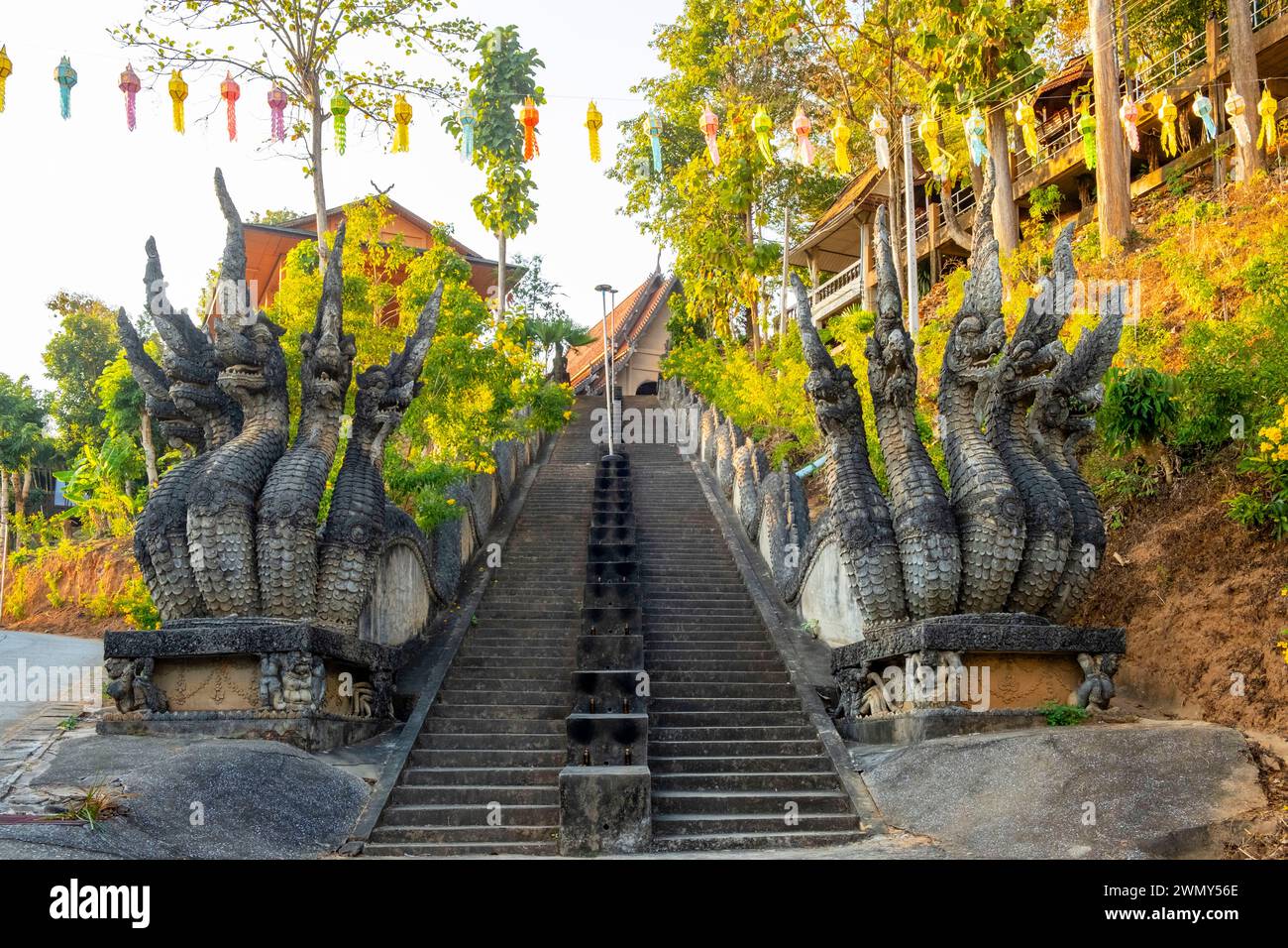 Thailand, Chiang Rai province, Sop Ruak, Golden Triangle, staircase to the Wat Phra That Pukhao temple Stock Photo