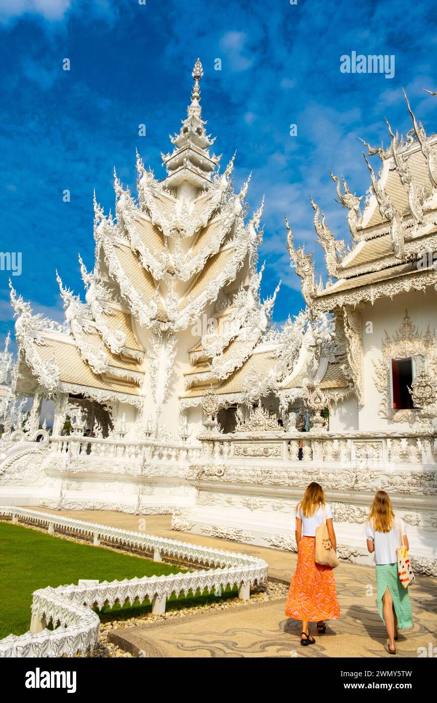 Thailand, Chiang Rai, Wat Rong Khum temple or white temple Stock Photo