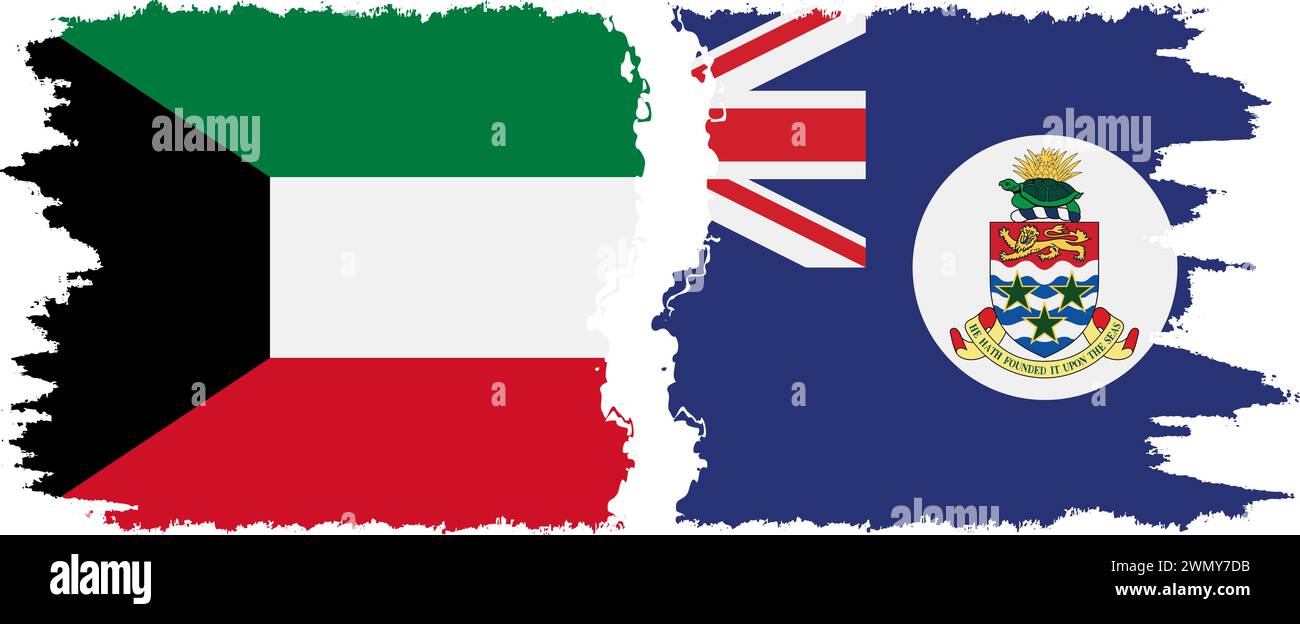 Cayman Islands and Kuwait grunge flags connection, vector Stock Vector