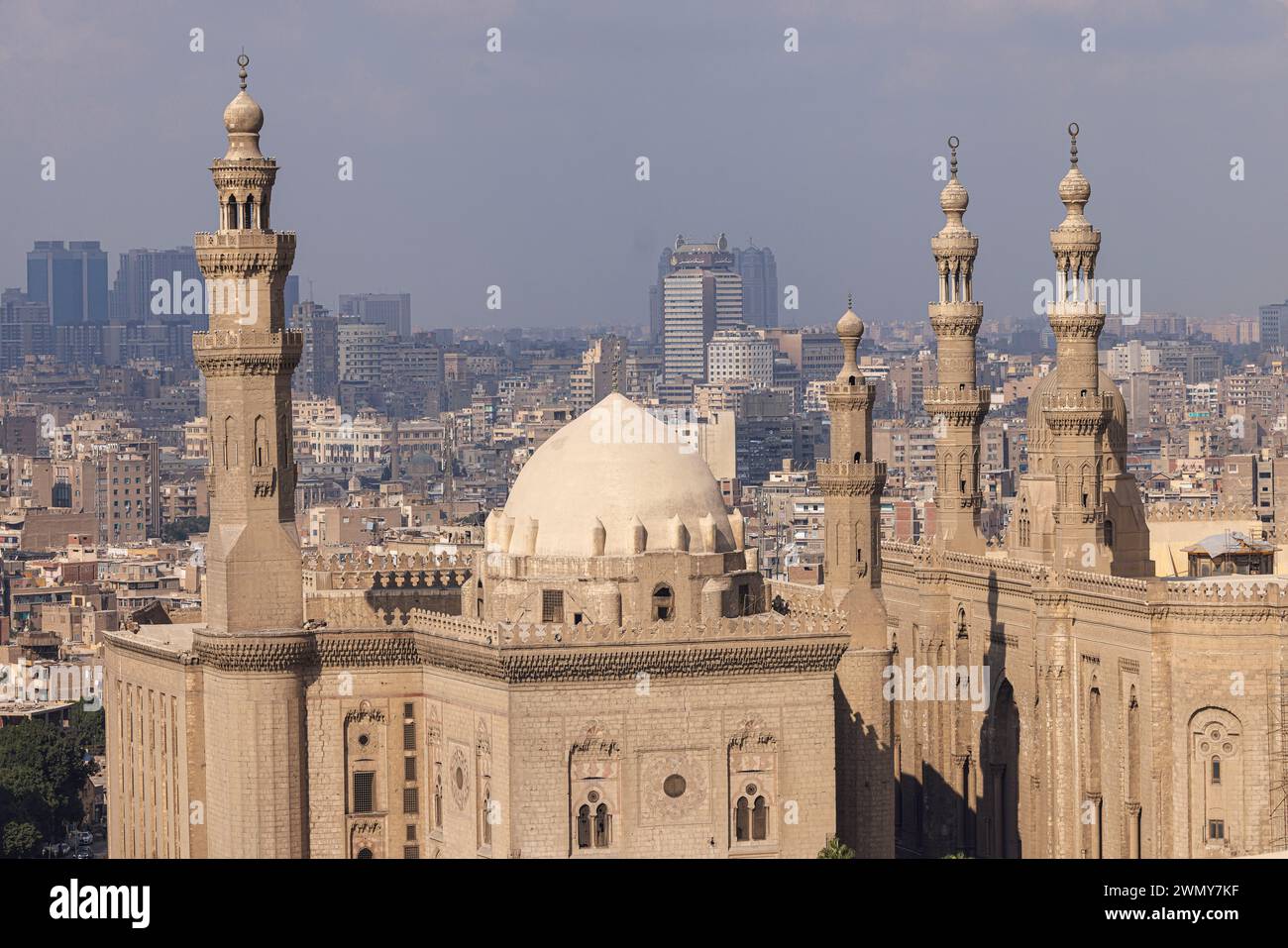 Egypt, Cairo, Historic Cairo listed as World Heritage by UNESCO, sultan Hassan and Al Rifa'i mosques view from Salah al Din Ayyubi citadel Stock Photo