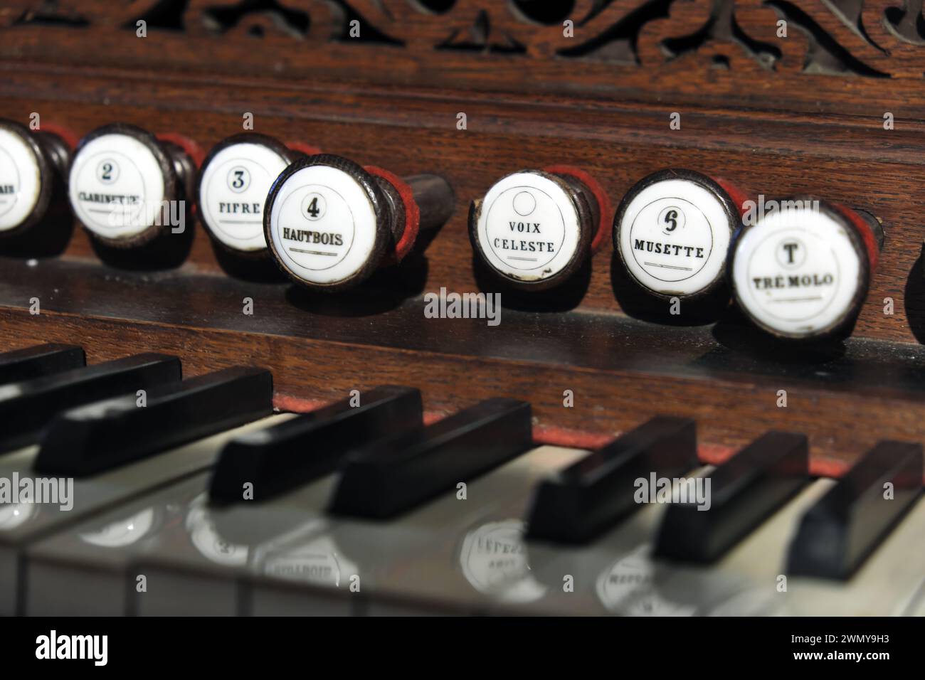France, Doubs, Allenjoie, temple, nave, gallery, keyboard harmonium ...