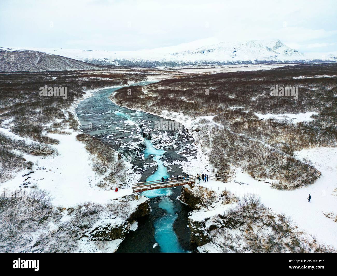 Iceland, South Coast, Brúarárfoss waterfalls (aerial view) Stock Photo
