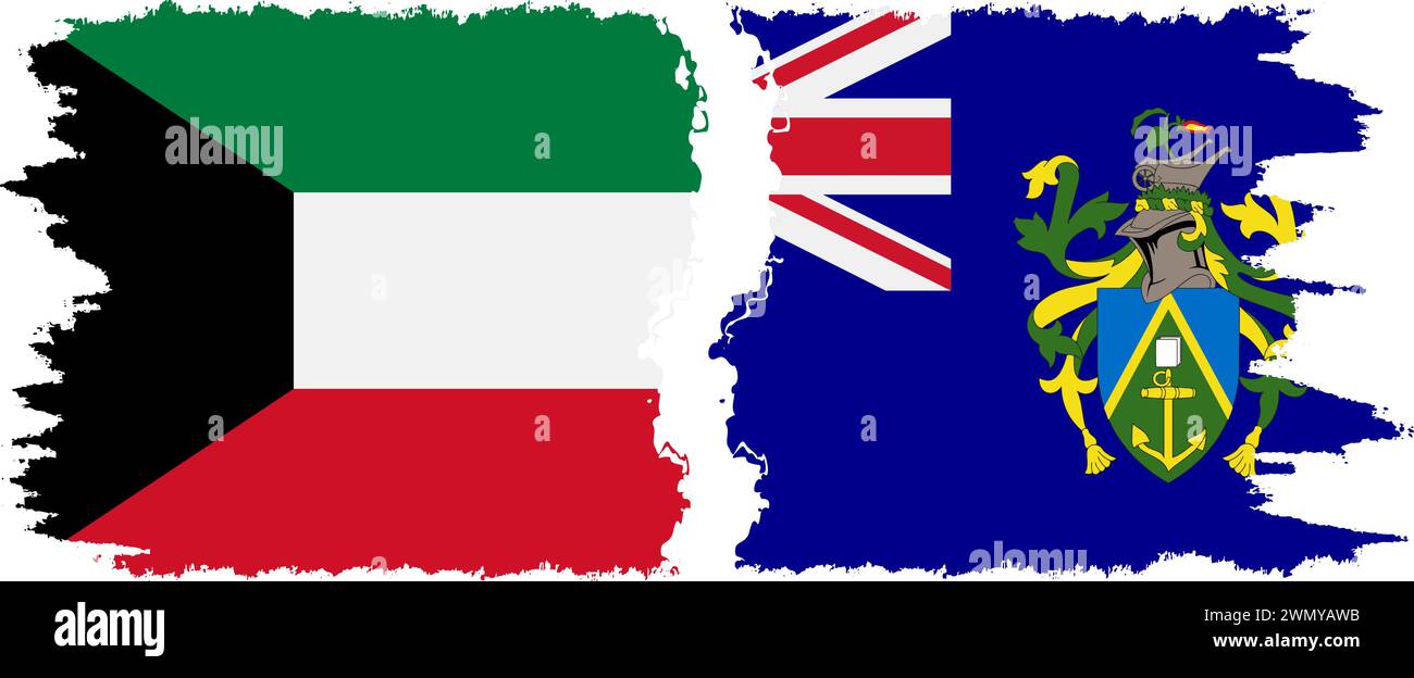 Pitcairn Islands and Kuwait grunge flags connection, vector Stock Vector
