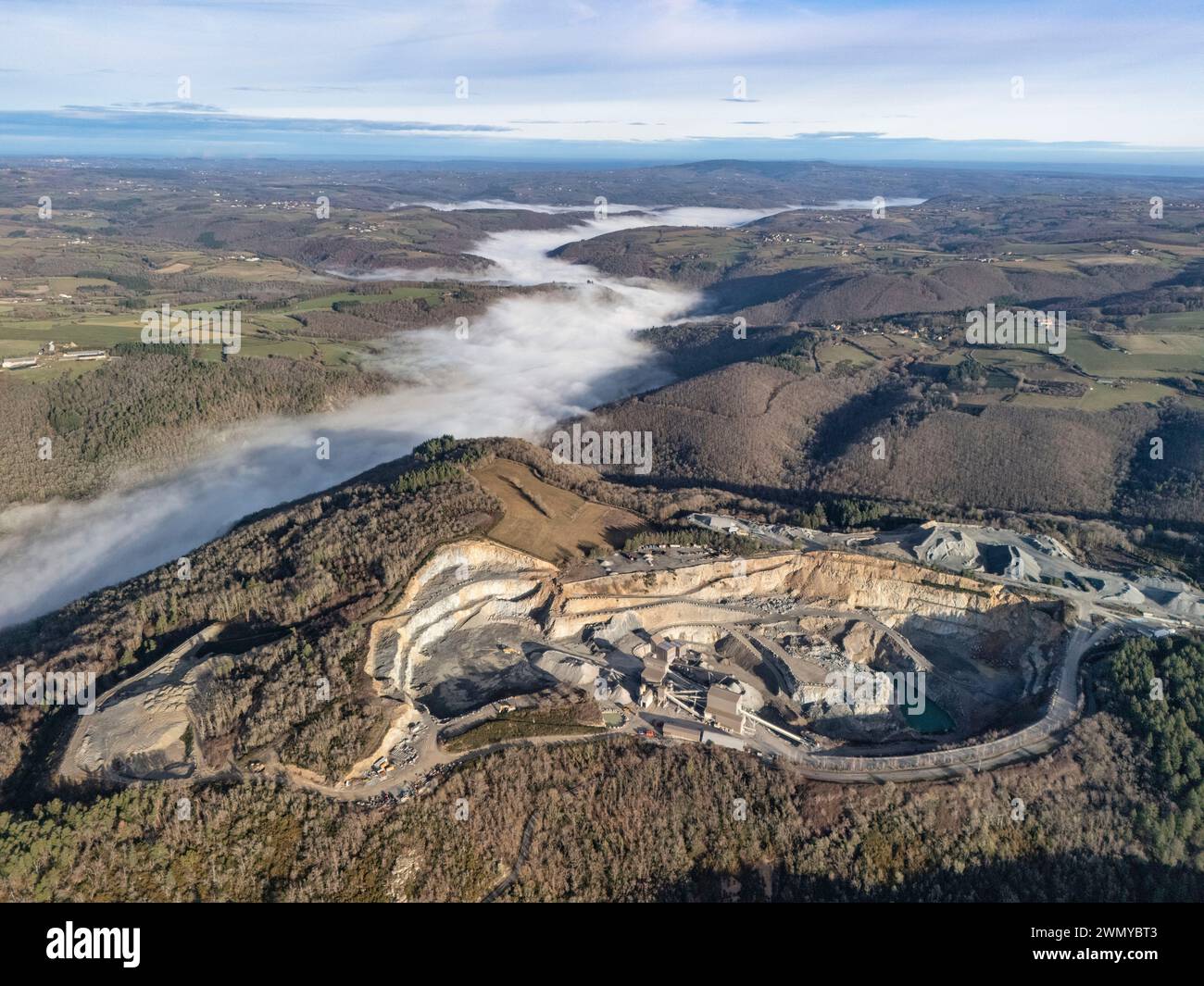 France, Puy de Dome, Blot-l'Eglise, Puy Serge quarry, exploitation of aggregates (aerial view) Stock Photo