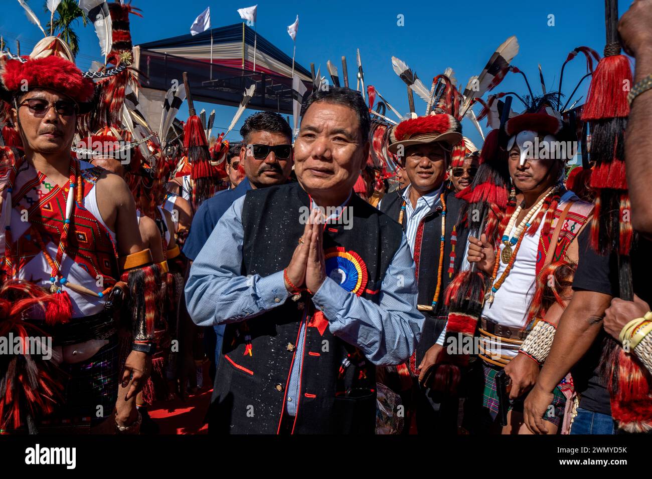 India, Arunachal Pradesh, Khonsa, Chalo Loku festival within the Nocte tribes, Nocte king Wanglin Lowangdong Stock Photo
