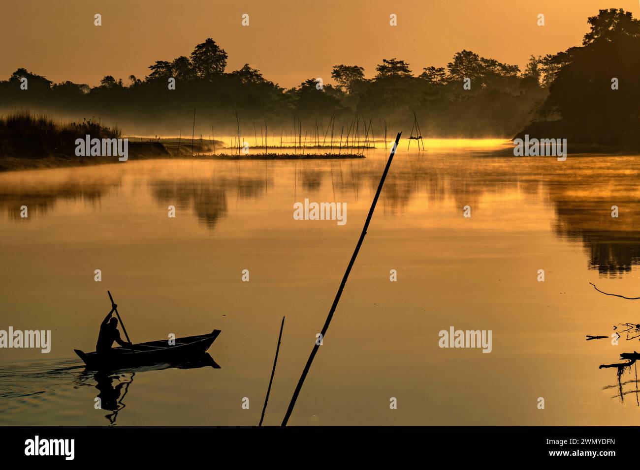 India, Assam, Brahmapoutre river, Majuli island, fishing Stock Photo