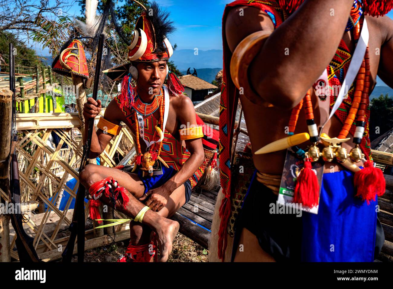 India, Nagaland, Kohima, annual meeting of all the Naga tribes during the Hornbill Festival, Konyak Tribe Stock Photo