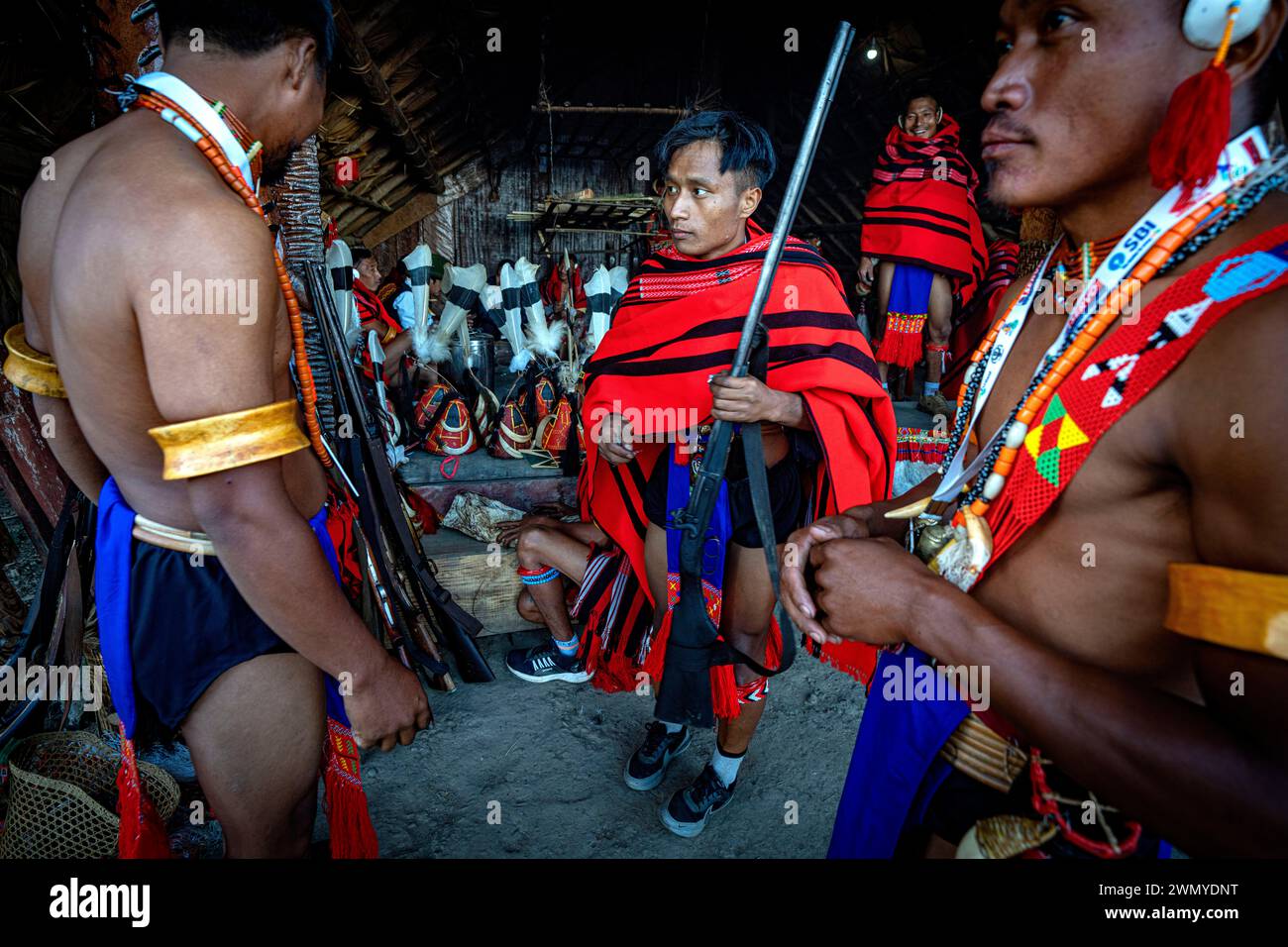 India, Nagaland, Kohima, annual meeting of all the Naga tribes during the Hornbill Festival, Konyak tribe Stock Photo