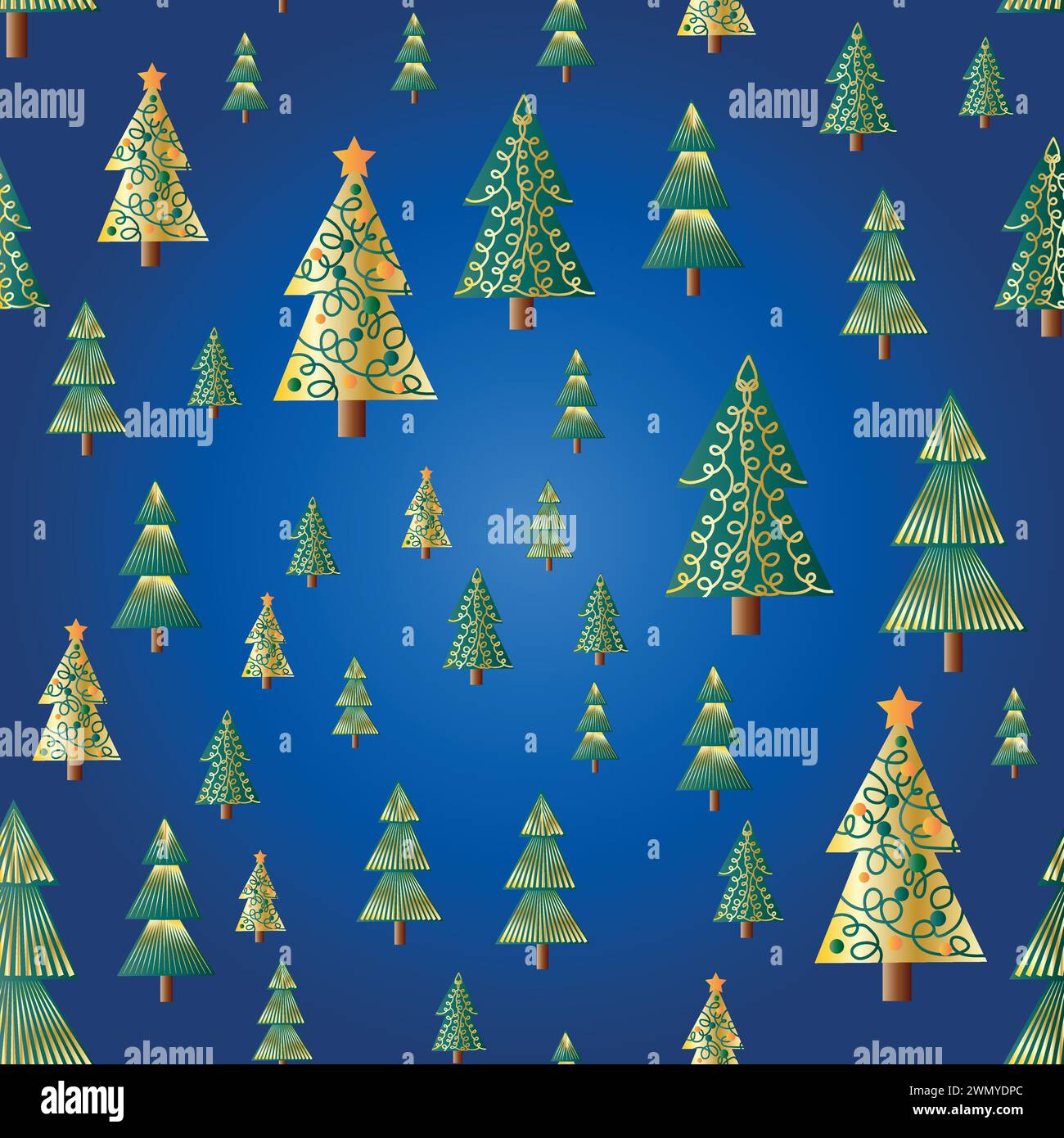 Christmas tree dense seamless pattern. golden christmas background
