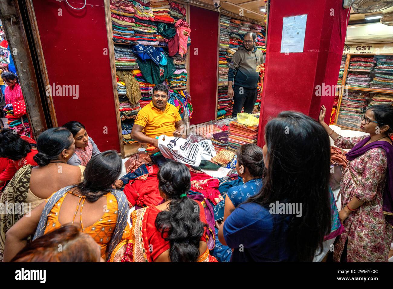 India, Bengal, Calcutta, saree shop Stock Photo