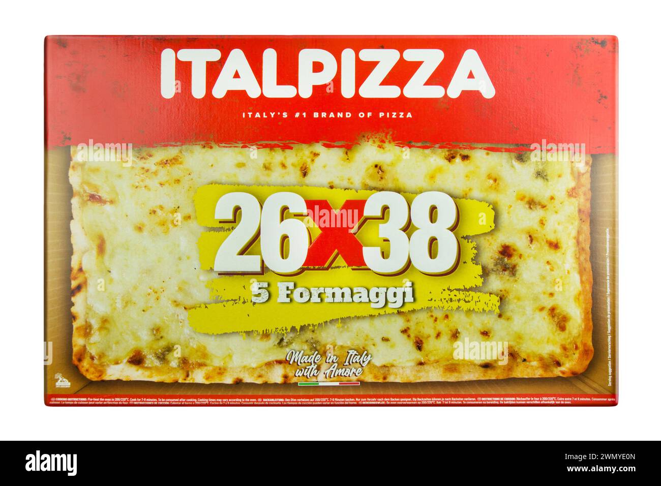 1 Pizza  Italpizza  5 Formaggi Hintergrund weiss Stock Photo