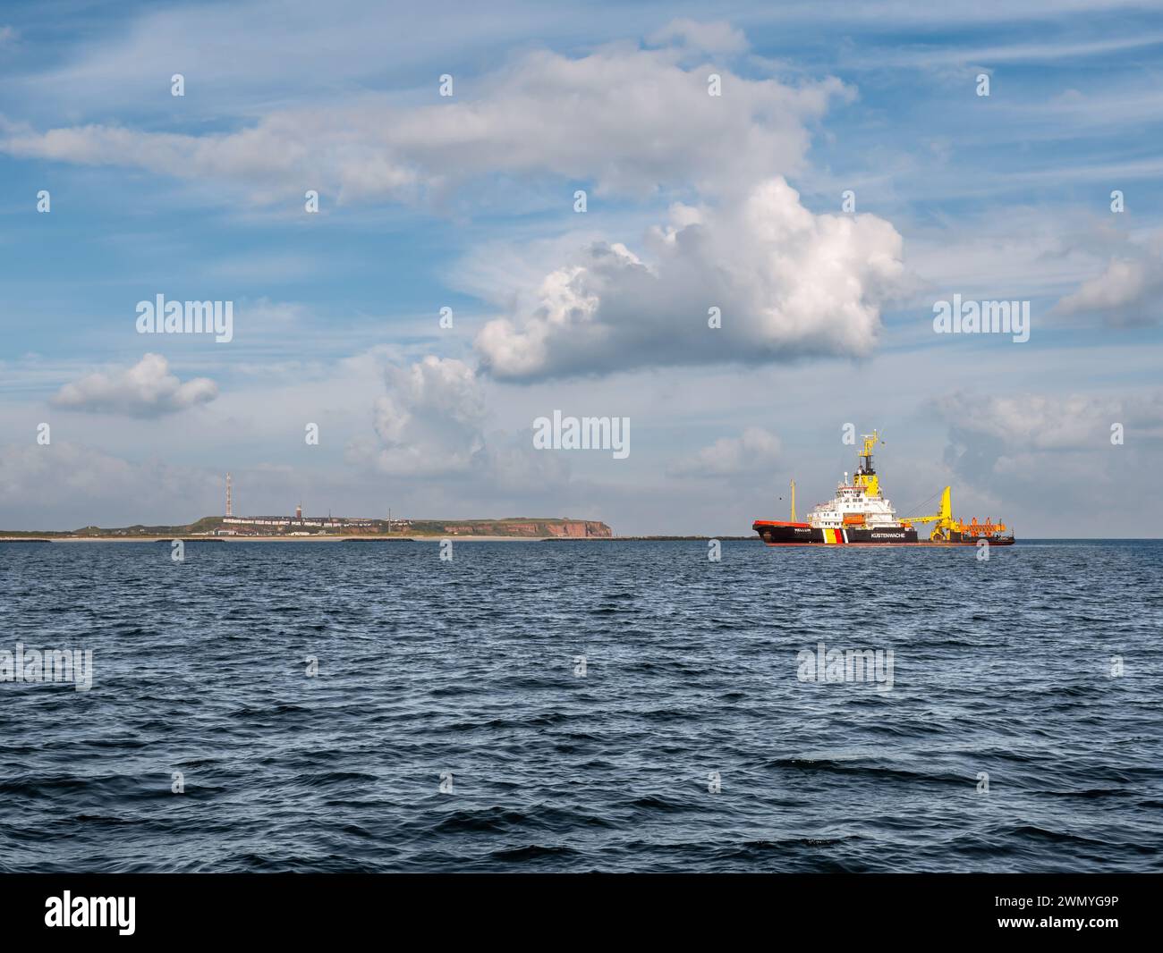 German coast guard vessel at anchor on North Sea near Helgoland, Germany Stock Photo