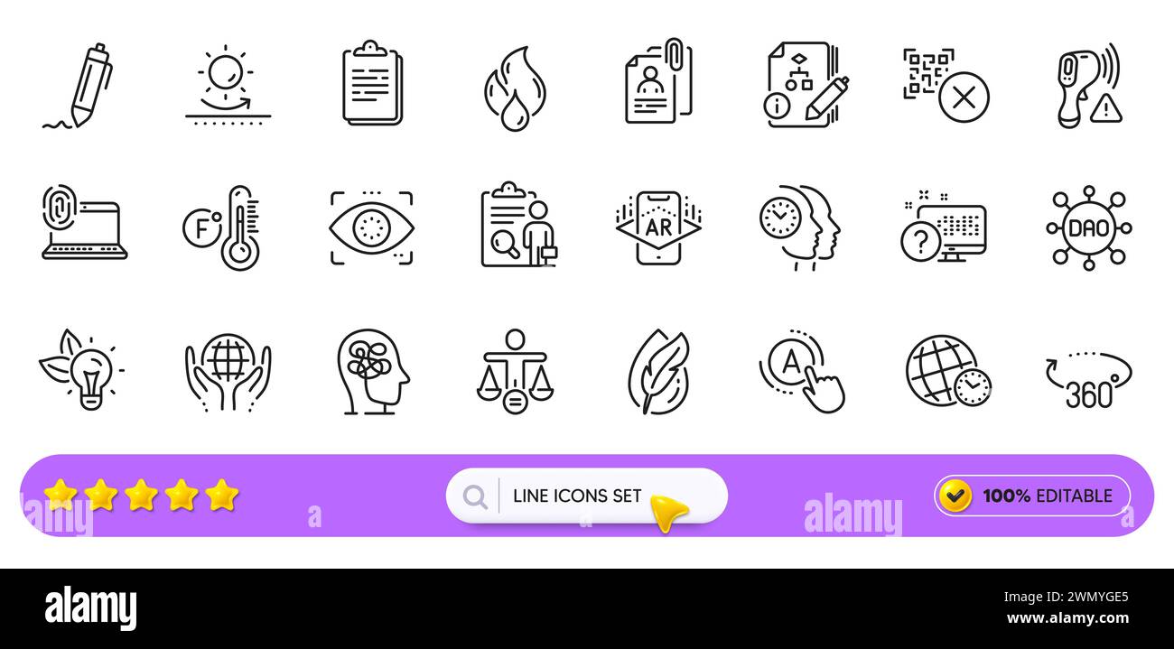Dao, Qr code and Electronic thermometer line icons for web app ...