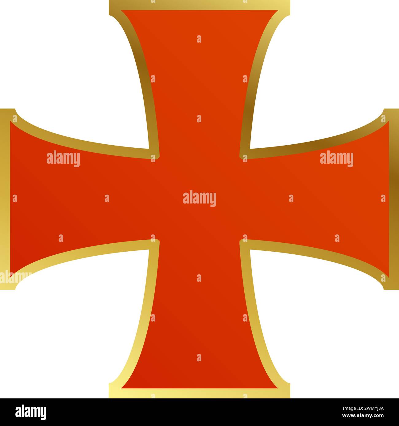 Knights Templar cross with a gold border on a white background. Vector illustration Stock Vector