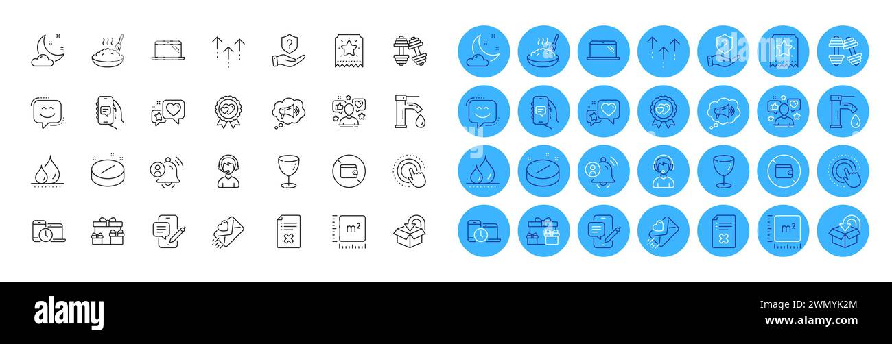 Return package, Glass and User notification line icons pack. For web app. Color icon buttons. Vector Stock Vector