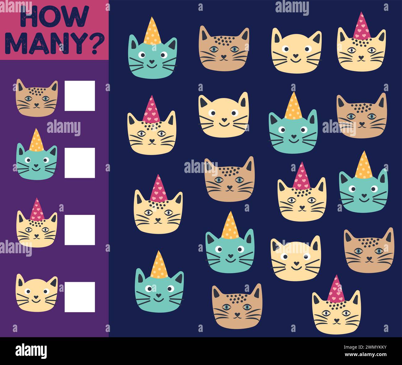 How many Cat, game for children. How many are they game. Count the Cats
