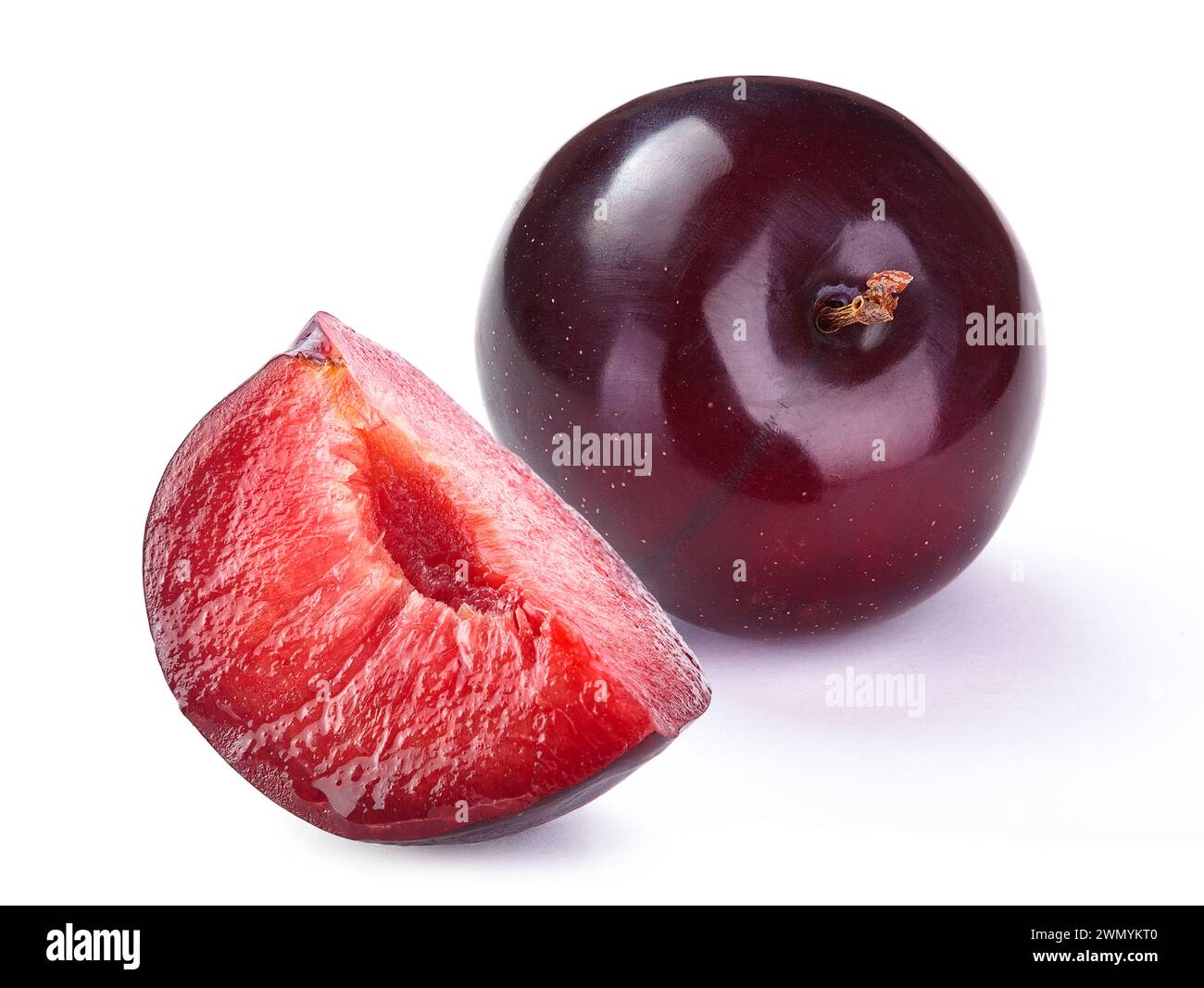 plum with leaf isolated white background Stock Photo