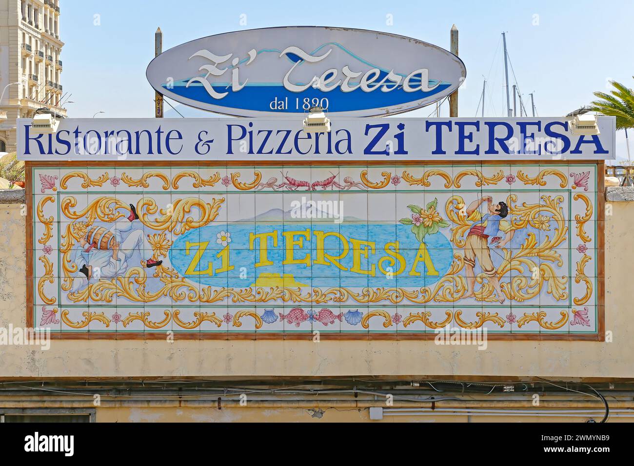 Naples, Italy - June 22, 2014: Restaurant and Pizzeria Zi Teresa Since 1890 at Passaggio Castel dell Ovo. Stock Photo