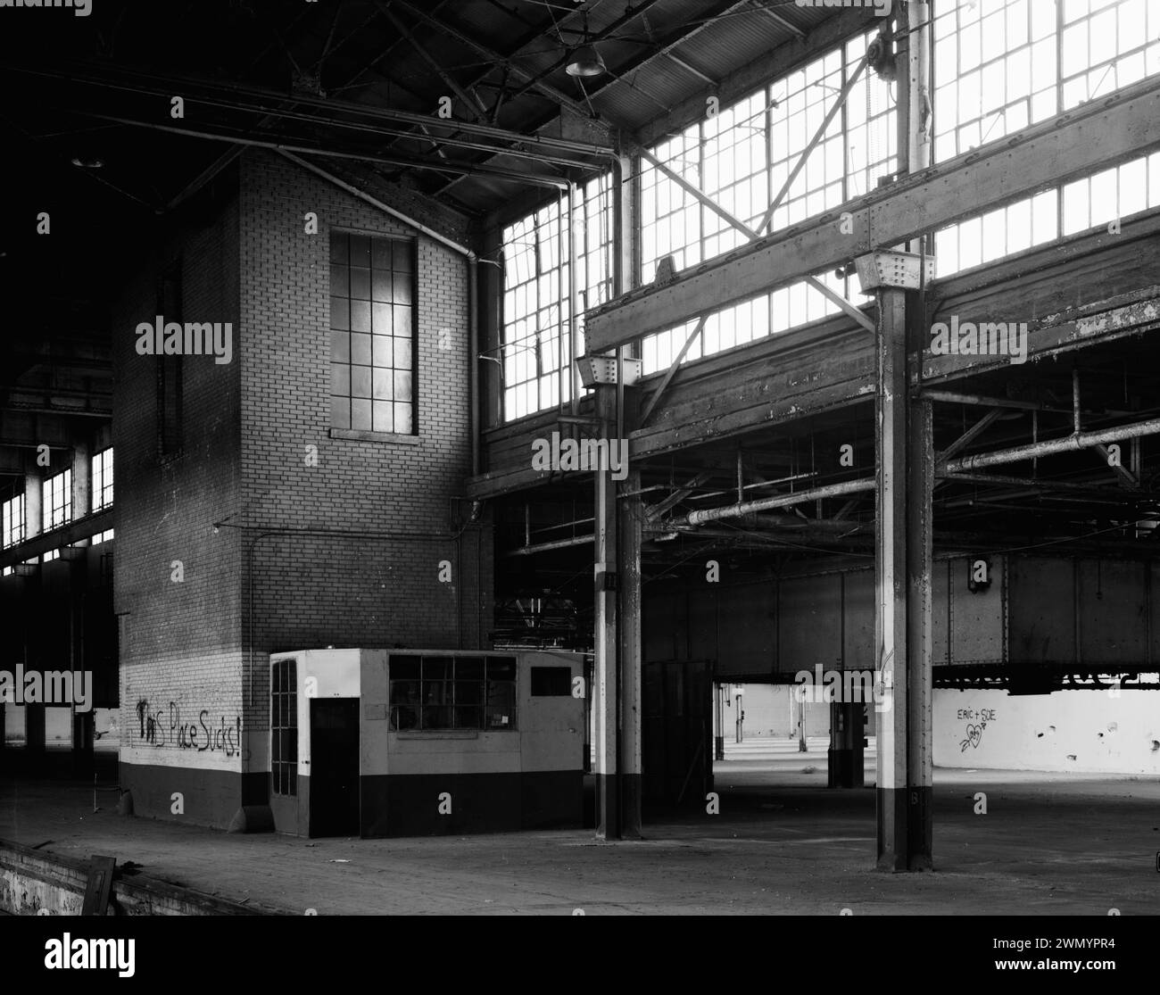 Industrial area - vintage building - Warehouse -  FREIGHT ELEVATOR. VIEW TO SOUTH-SOUTHWEST. - Ford Motor Company Long Beach Assembly Plant, Assembly Building, 700 Henry Ford Avenue, Long Beach, Los Angeles County Stock Photo