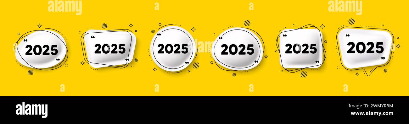 2025 year icon. Event schedule annual date. Speech bubble 3d icons set