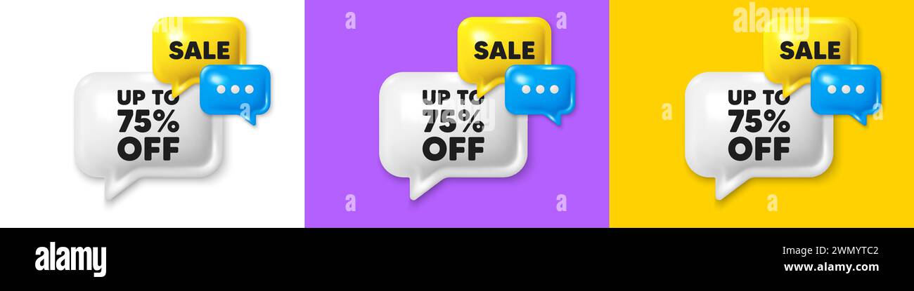 Up to 75 percent off sale. Discount offer price sign. Chat speech bubble 3d icons. Vector Stock Vector