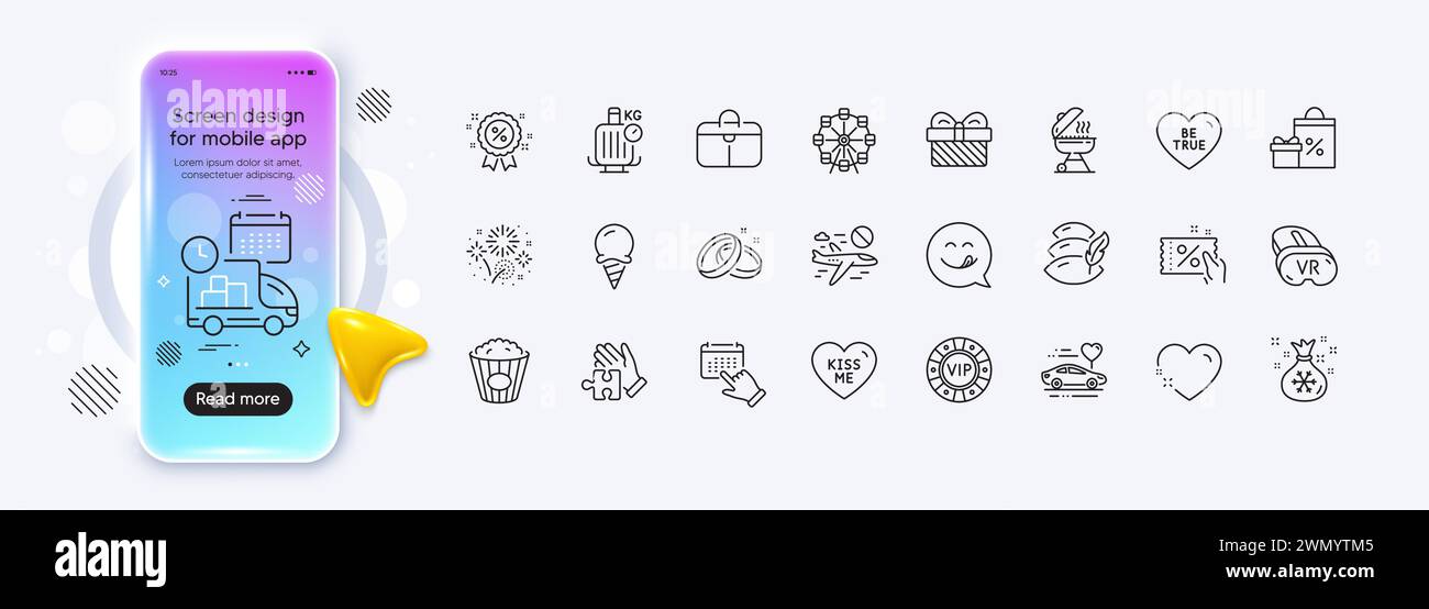 Ice cream, Grill and Puzzle line icons for web app. Pictogram icon ...