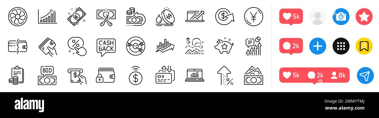 Wallet, Check investment and Contactless payment line icons pack. For ...