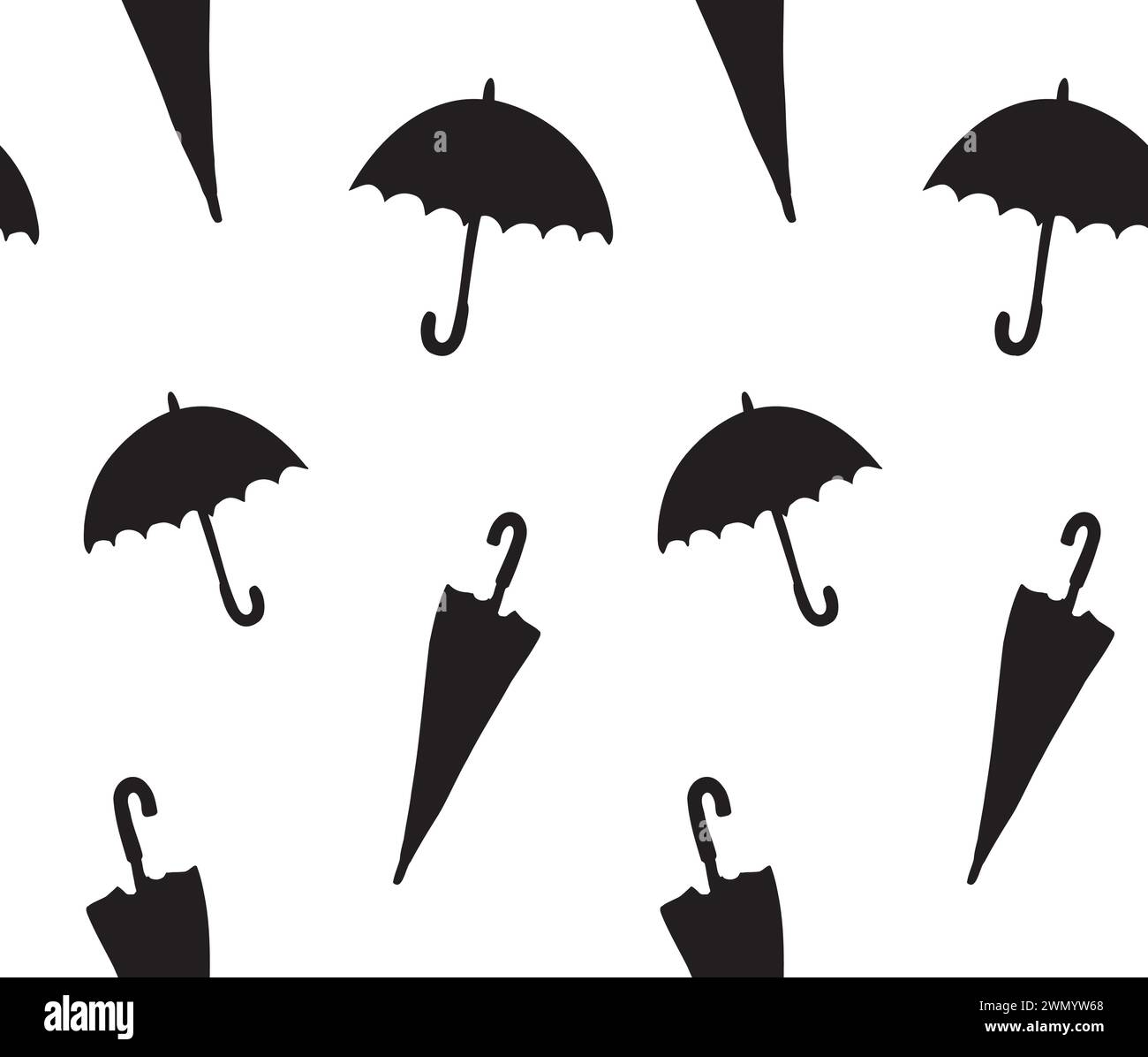 Vector seamless pattern of hand drawn umbrella silhouette isolated on ...