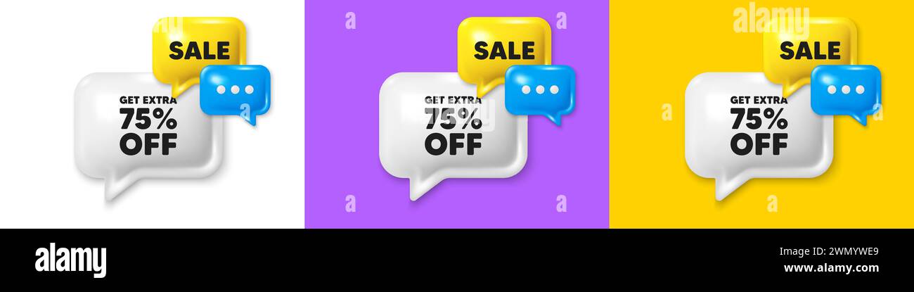 Get Extra 75 percent off Sale. Discount offer sign. Chat speech bubble 3d icons. Vector Stock Vector