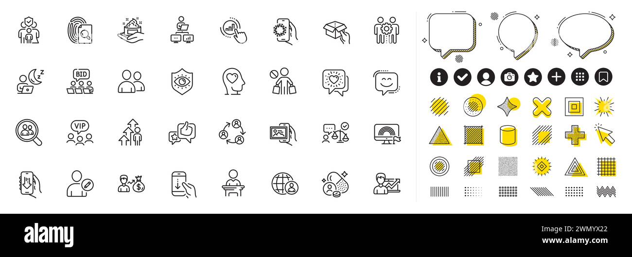 Set of Friends chat, Graph chart and Hold box line icons for web app. Pictogram icon Vector Stock Vector