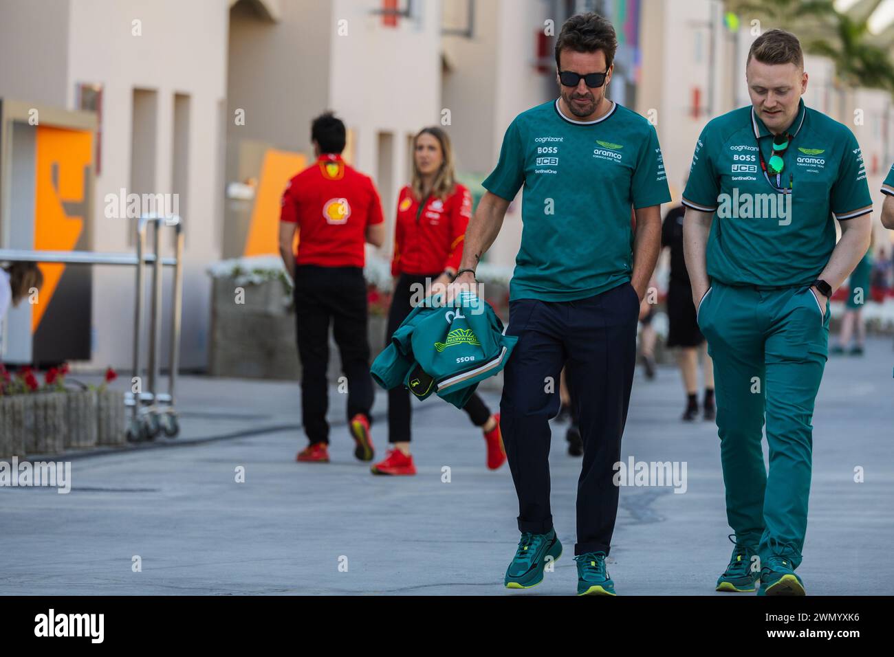 MANAMA, BAHRAIN, Bahrain International Circuit, 28.Feb.2024: Fernando Alonso of Spain and Aston Martin Aramco Cognizant F1 Team during Formula One Bah Stock Photo