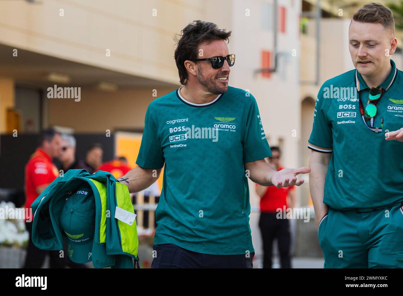 MANAMA, BAHRAIN, Bahrain International Circuit, 28.Feb.2024: Fernando Alonso of Spain and Aston Martin Aramco Cognizant F1 Team during Formula One Bah Stock Photo