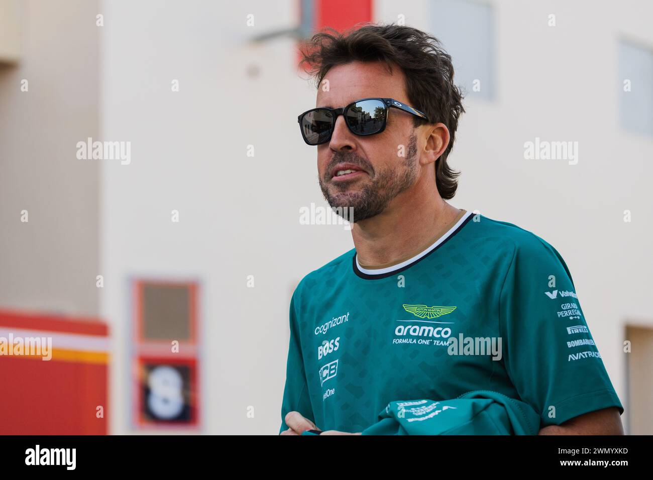 MANAMA, BAHRAIN, Bahrain International Circuit, 28.Feb.2024: Fernando Alonso of Spain and Aston Martin Aramco Cognizant F1 Team during Formula One Bah Stock Photo