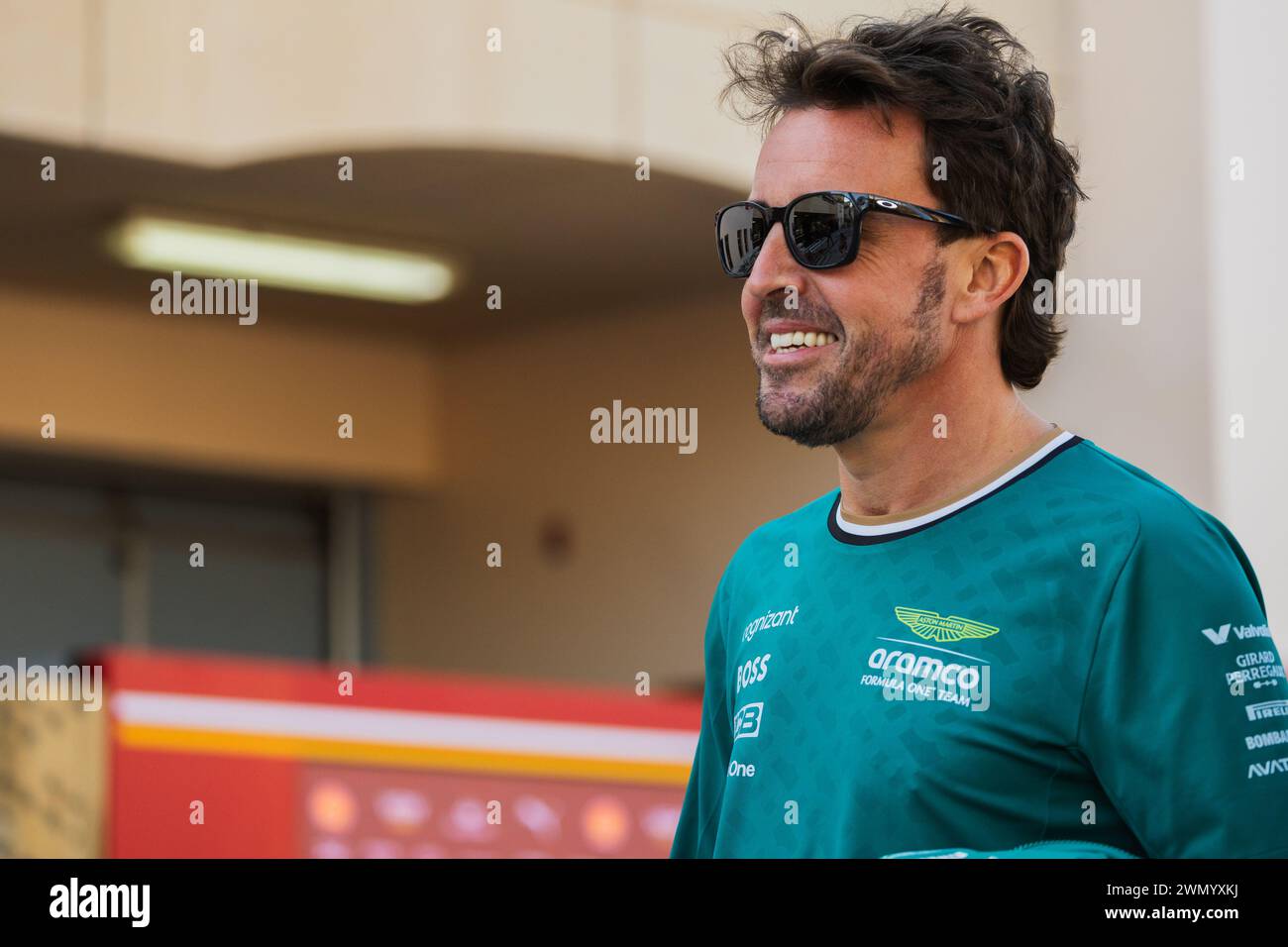 MANAMA, BAHRAIN, Bahrain International Circuit, 28.Feb.2024: Fernando Alonso of Spain and Aston Martin Aramco Cognizant F1 Team during Formula One Bah Stock Photo