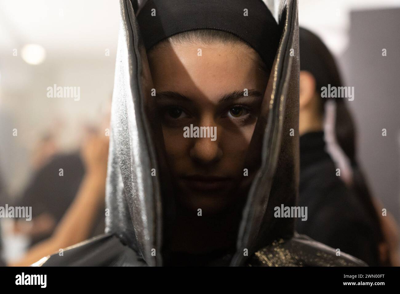 A model is seen all set for the Maison Yoshiki Paris Fashion Show