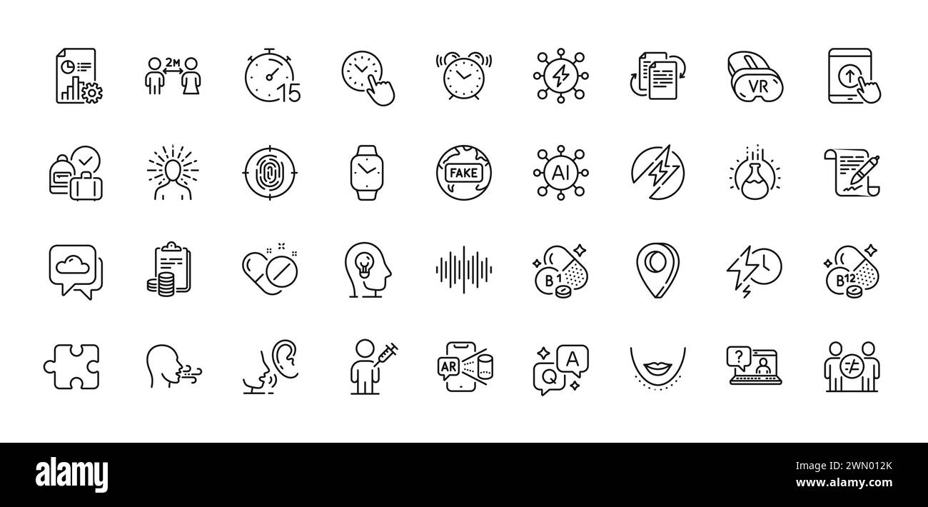 Augmented reality, Cobalamin vitamin and Social distancing line icons pack. For web app. Line icons. Vector Stock Vector