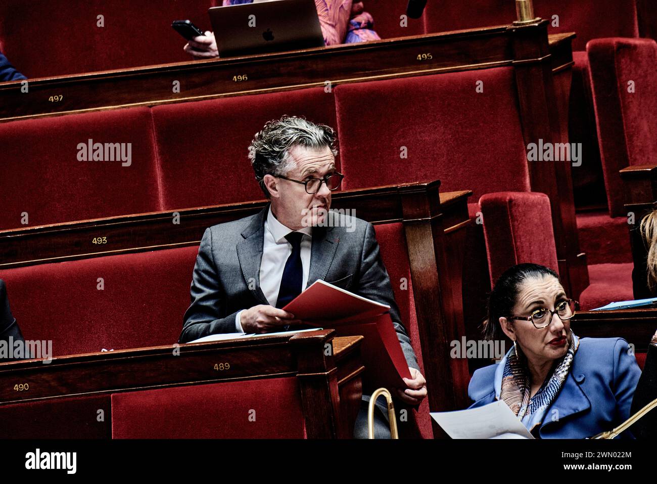 Paris, France. 27th Feb, 2024. Antonin Burat/Le Pictorium - Session of questions to the Government of February 27, 2024, at French National Assembly - 27/02/2024 - France/Paris - Minister of Ecological Transition Christophe Bechu, during the session of questions to the government of February 27, 2024, in the French National Assembly. Credit: LE PICTORIUM/Alamy Live News Stock Photo