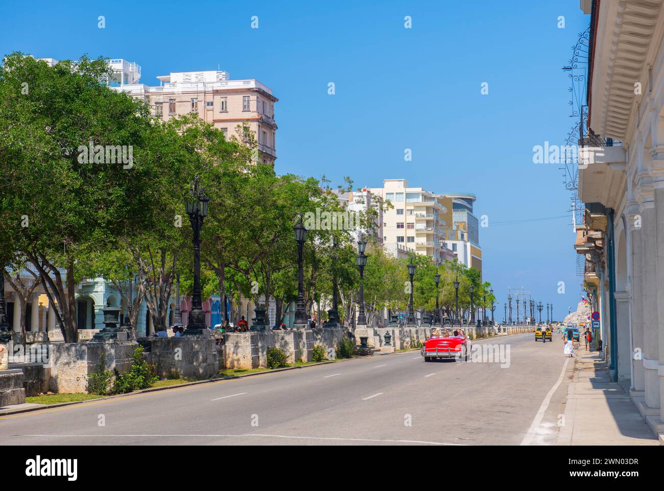 Paseo del Prado is a main boulevard in Old Havana (La Habana Vieja), Cuba. This boulevard is the most important road in capital of Cuba. Old Havana is Stock Photo