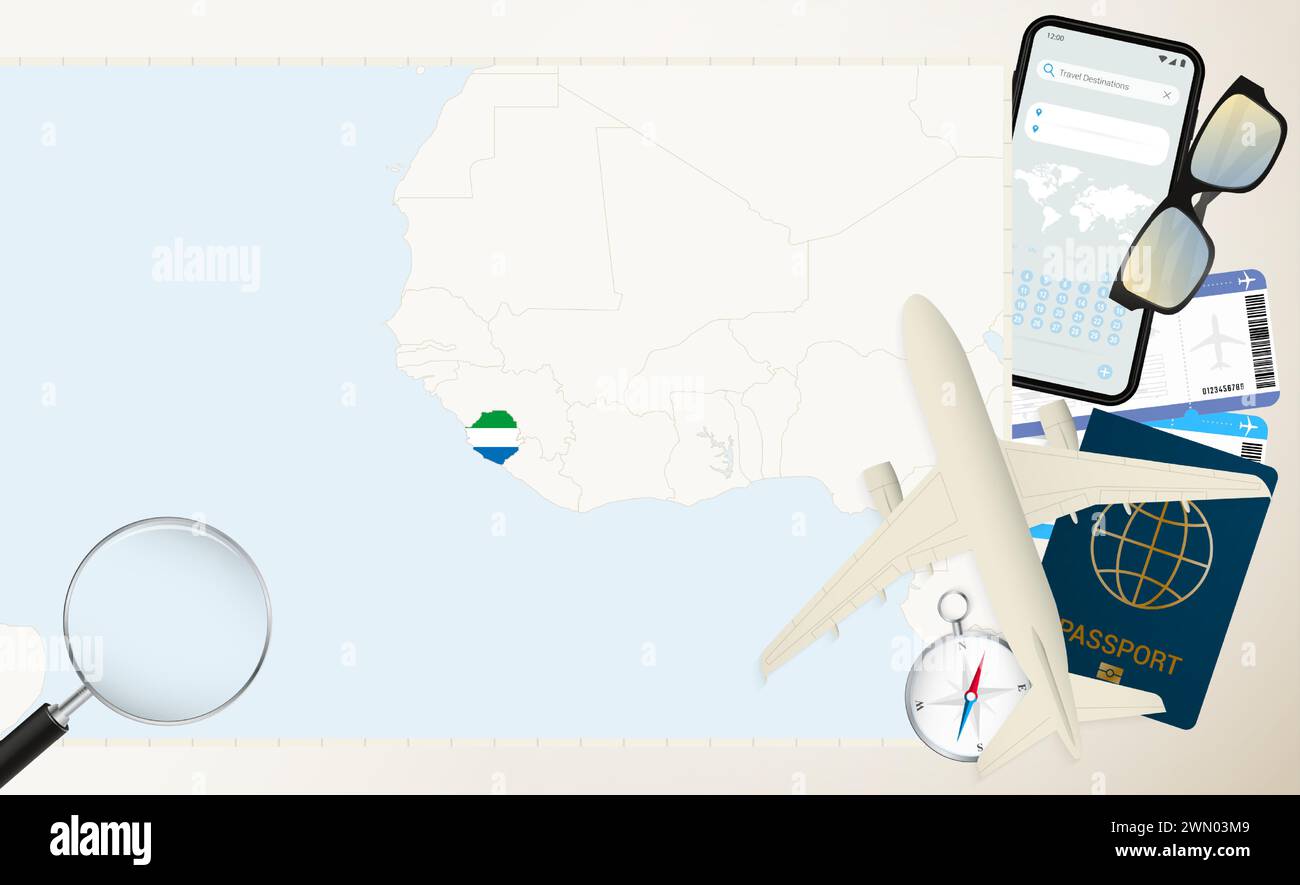 Sierra Leone map and flag, cargo plane on the detailed map of Sierra ...