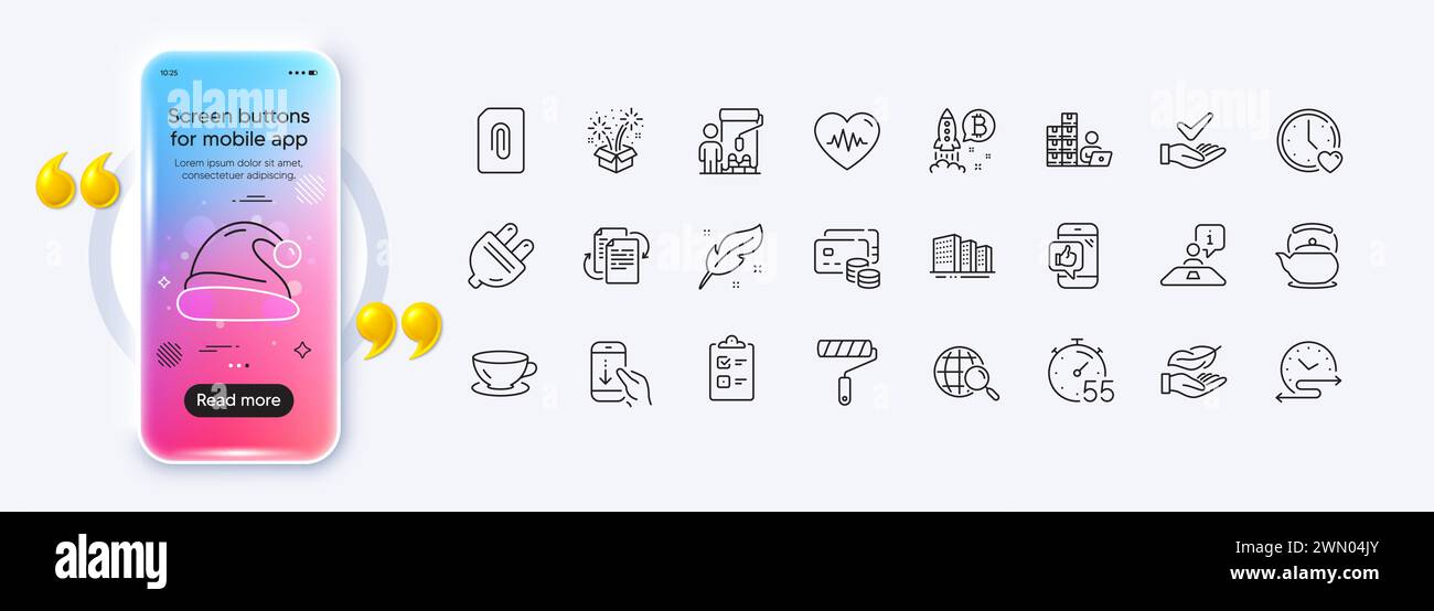 Dermatologically tested, Timer and Santa hat line icons for web app. Pictogram icon Vector Stock Vector