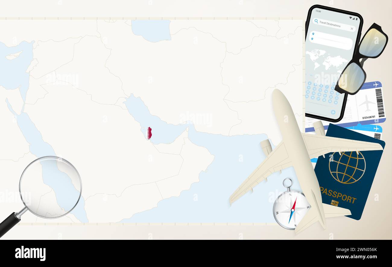 Qatar Map And Flag Cargo Plane On The Detailed Map Of Qatar With Flag Passport Magnifying 7111