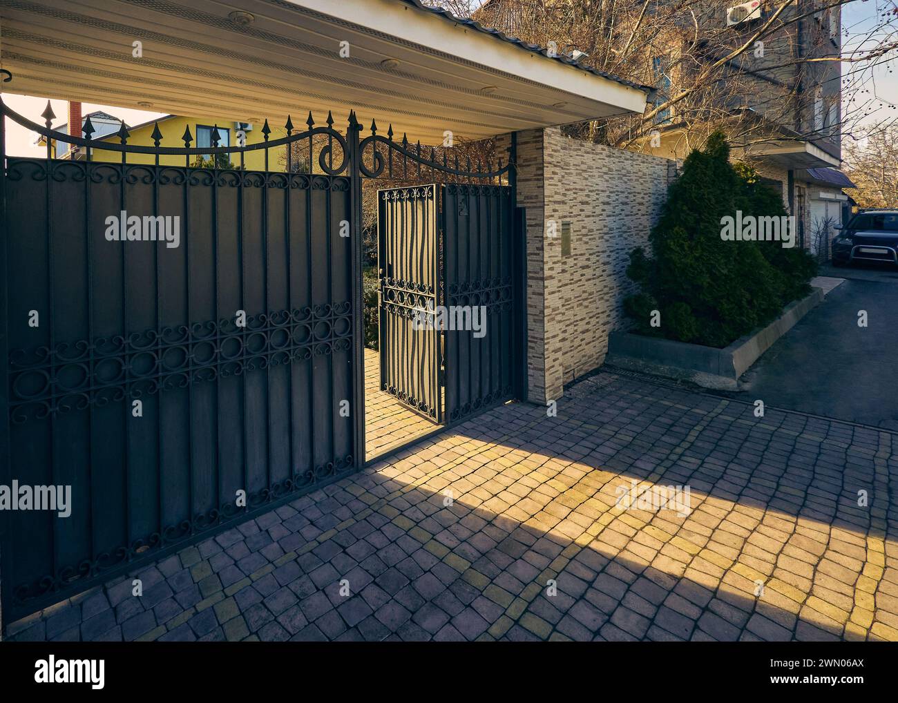 Yard decorative metal wrought iron gates Stock Photo